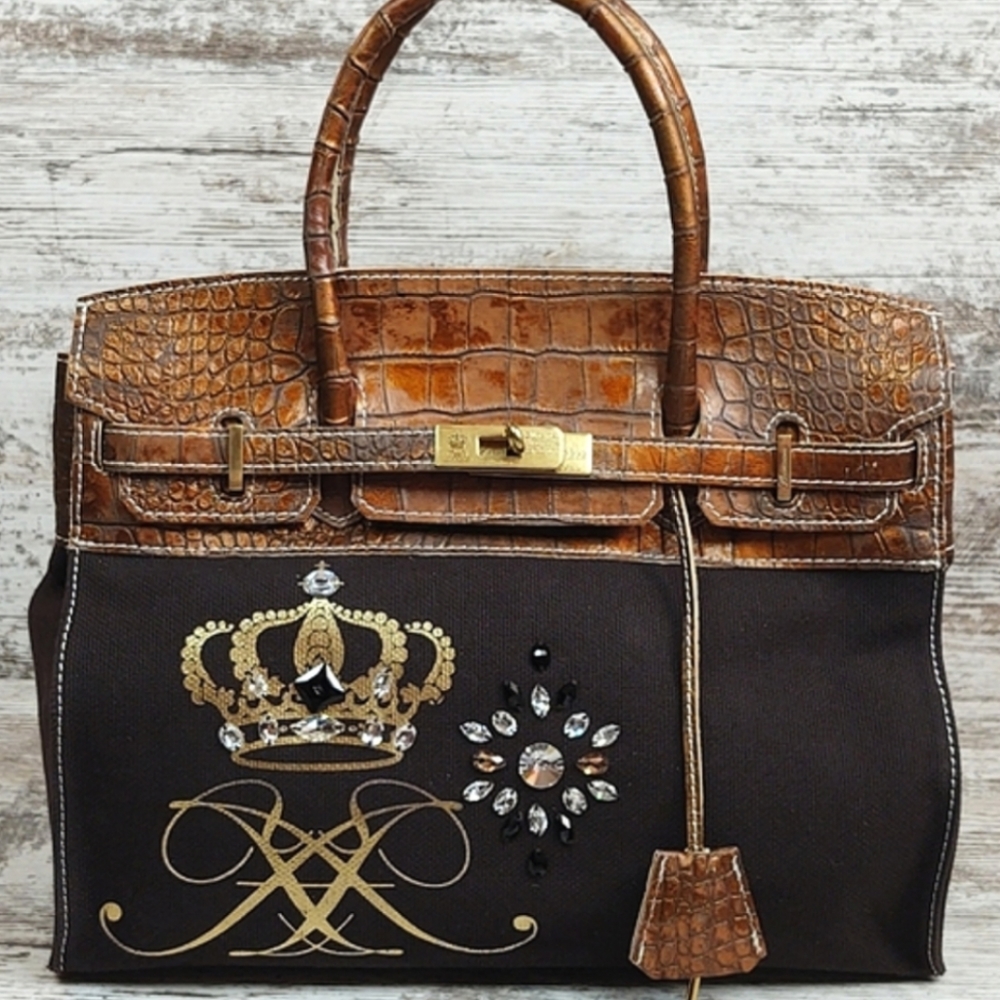 🟧Accessoires De Mademoiselle Cova Leather Croc & Canvas Bag
